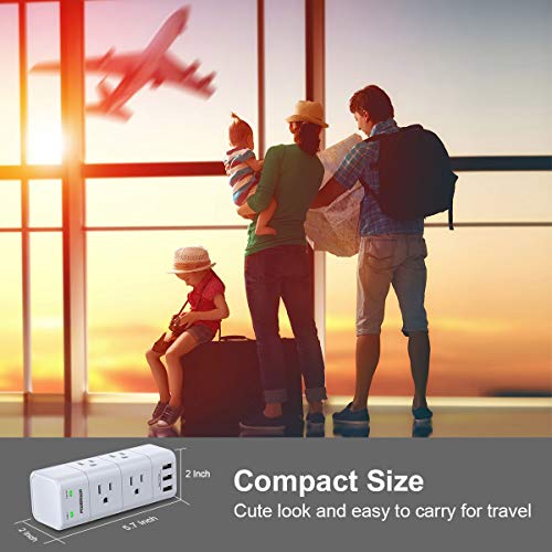 Surge Protector Wall Mount , Outlet Splitter with Rotating Plug, POWERIVER Power Strip with 6 Outlet Extender (3 Side) and 3 USB Ports, 1680 Joules, for Home/School/Office/Travel, White