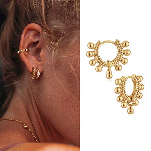 MYEARS Women Gold Huggie Hoop Earrings Bead Ball Sleeper Charm Dangle Drop 14K Gold Filled Tiny Boho Beach Simple Delicate Handmade Hypoallergenic Jewelry Gift