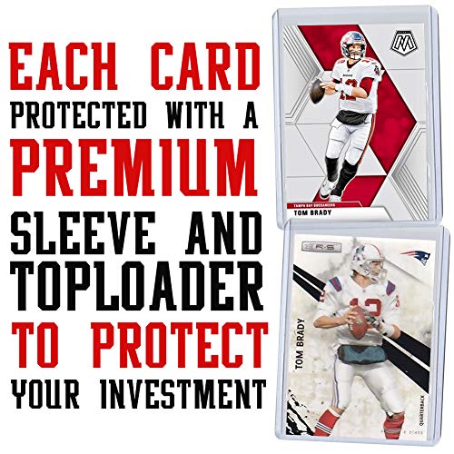 Tom Brady Football Card Bundle, Set of 6 Assorted New England Patriots and Michigan Wolverines Mint Football Cards of Quarterback GOAT Super Bowl Champion Tom Brady, Protected by Sleeve and Toploader
