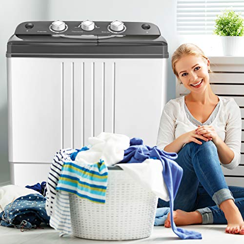 COSTWAY Washing Machine, Twin Tub 20Lbs Capacity, Washer(12Lbs) and Spinner(8Lbs), Portable Compact Laundry Machines Durable Design Energy Saving, Rotary Controller and Washer Spin Dryer(Grey + White)