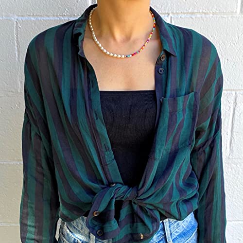 Bohemian Bead Pearl Choker Necklace for Women Girls Handmade Colorful Seed Beaded Choker for Women Jewelry