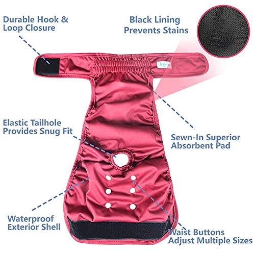 Leekalos Reusable Washable Dog Diapers Female (3 Pack) - Highly Absorbent Doggie Diapers - Size Adjustable Puppy Diapers for Dog Period Panties (Small,Red,Purple,Black)