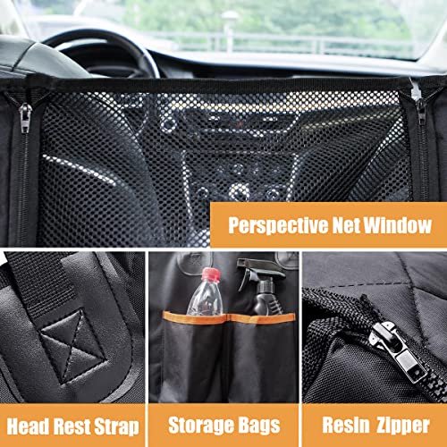 Dog Car Seat Cover for Back Seat, Waterproof Dogs Hammock with Mesh Window and Pet Seat Belt, Back Seat Protector for Cars, Trucks, SUVs, Jeep