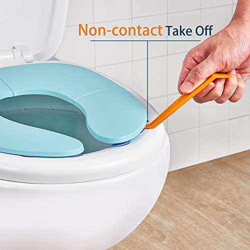 Travel Potty Seat for Toddler, Folding Travel Potty Seat for Boys and Girls, Fits Round & Oval Toilets, 8 Non-Slip Suction Cups with Non-Contact Opening Pry Bar, Aqua