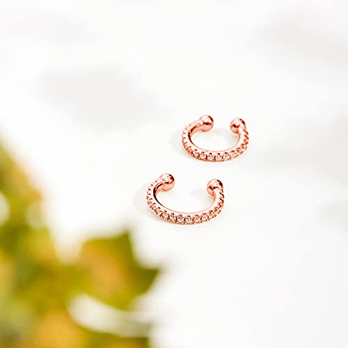 PAVOI 14K Gold Plated 925 Sterling Silver Cubic Zirconia Sparkling Round Huggie Ear Cuff Earrings in Rose Gold