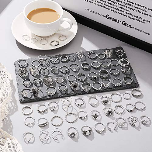 78 PCS Vintage Silver Knuckle Rings Set, Stackable Joint Finger Rings for Women, Bohemian Midi Rings, Boho Butterfly Snake Crystal Stacking Rings Pack (Style 1_78 pcs)