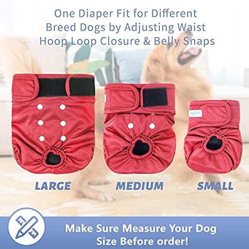 Leekalos Reusable Washable Dog Diapers Female (3 Pack) - Highly Absorbent Doggie Diapers - Size Adjustable Puppy Diapers for Dog Period Panties (Small,Red,Purple,Black)