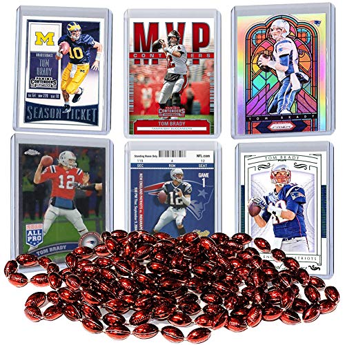 Tom Brady Football Card Bundle, Set of 6 Assorted New England Patriots and Michigan Wolverines Mint Football Cards of Quarterback GOAT Super Bowl Champion Tom Brady, Protected by Sleeve and Toploader