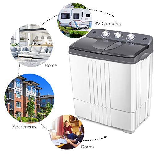 COSTWAY Washing Machine, Twin Tub 20Lbs Capacity, Washer(12Lbs) and Spinner(8Lbs), Portable Compact Laundry Machines Durable Design Energy Saving, Rotary Controller and Washer Spin Dryer(Grey + White)