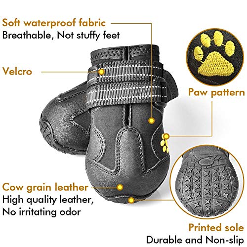 XSY&G Dog Boots,Waterproof Dog Shoes,Dog Booties with Reflective Velcro Rugged Anti-Slip Sole and Skid-Proof,Outdoor Dog Shoes for Medium Dogs 4Ps-Size2