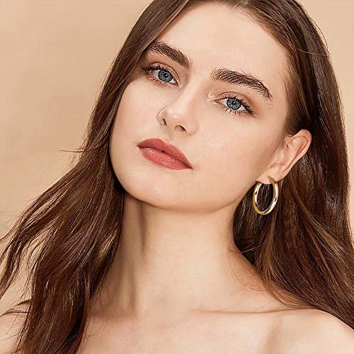 Gold Hoop Earrings for Women, 14K Gold Plated Lightweight Chunky Open Hoops 20mm Gold Hoop Earrings for Women