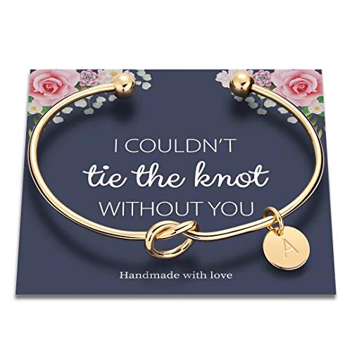 Bridesmaid Proposal Gifts, Gold Tie the Knot Bridesmaid Bracelet with Initial A Bridesmaids Gifts for Wedding, Matron Maid of Honor Gift Bridal Party Gifts Wedding Jewelry Flower Girls Proposal Gifts