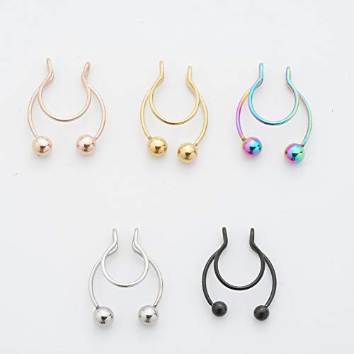 Nose Septum Ring Faux Fake False Imitate Nose Rings Clip Horseshoe Hoop Ring Stainless Steel Body Non Piercing Jewelry