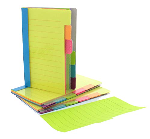 Redi-Tag Divider Sticky Notes, Tabbed Self-Stick Lined Note Pad, 60 Ruled Notes, 4 x 6 Inches, Assorted Neon Colors (29500)