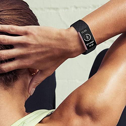 Pack 3 Silicone Bands for Fitbit Charge 4 / Fitbit Charge 3 / Charge 3 SE Replacement Wristbands for Women Men Small Large(Without Tracker) (Small: for 5.5"-7.1" Wrists, Black+Navy Blue+Slate Grey)