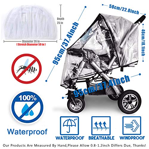 Stroller Rain Cover and Baby Stroller Mosquito Net(2-Piece Set),Universal Stroller Accessory,Waterproof, Windproof Protection,Protect from Dust Snow,Baby Travel Weather Shield