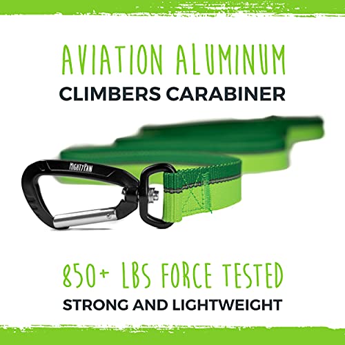 Mighty Paw Standard Dog Leash | 6 Foot Dog Lead with Soft Padded Handle. Bonus D-Ring and Strong Carabiner Clip for Pullers. High Visibility Weatherproof Pet Leash with Reflective Stitching (Green)