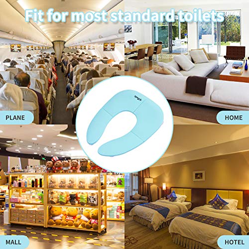 Travel Potty Seat for Toddler, Folding Travel Potty Seat for Boys and Girls, Fits Round & Oval Toilets, 8 Non-Slip Suction Cups with Non-Contact Opening Pry Bar, Aqua