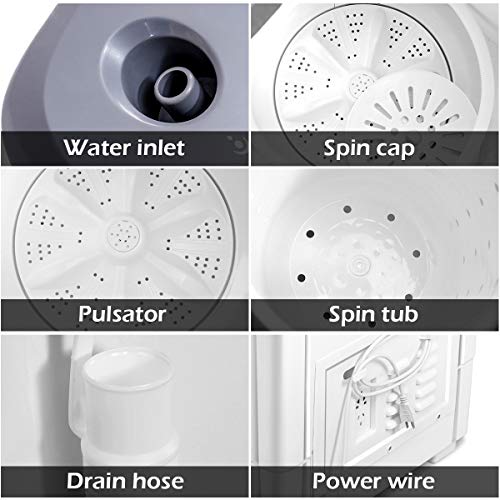 COSTWAY Washing Machine, Twin Tub 20Lbs Capacity, Washer(12Lbs) and Spinner(8Lbs), Portable Compact Laundry Machines Durable Design Energy Saving, Rotary Controller and Washer Spin Dryer(Grey + White)
