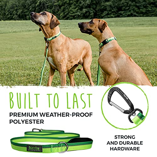 Mighty Paw Standard Dog Leash | 6 Foot Dog Lead with Soft Padded Handle. Bonus D-Ring and Strong Carabiner Clip for Pullers. High Visibility Weatherproof Pet Leash with Reflective Stitching (Green)