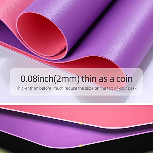 YSAGi Multifunctional Office Desk Pad, Ultra Thin Waterproof PU Leather Mouse Pad, Dual Use Desk Writing Mat for Office/Home (23.6" x 13.7", Aconite Violet+Eosine Pink)