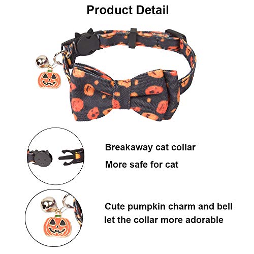 ADOGGYGO Halloween Cat Collar Breakaway with Bowtie Bell - 2 Pack Kitten Collar Pumpkin Print Kitty Collar with Removable Bowtie Cat Bow tie Collar for Kitten Cat (Pumpkin)