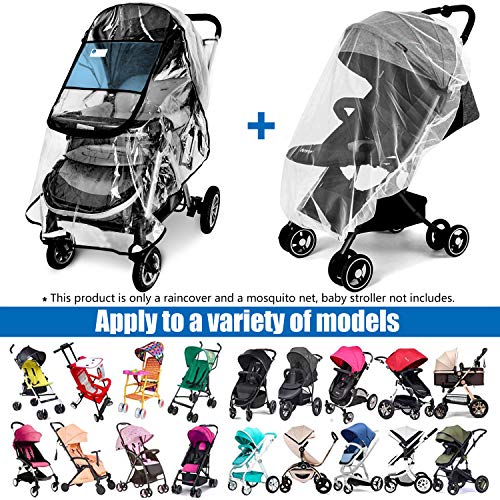 Stroller Rain Cover and Baby Stroller Mosquito Net(2-Piece Set),Universal Stroller Accessory,Waterproof, Windproof Protection,Protect from Dust Snow,Baby Travel Weather Shield