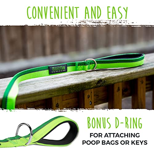 Mighty Paw Standard Dog Leash | 6 Foot Dog Lead with Soft Padded Handle. Bonus D-Ring and Strong Carabiner Clip for Pullers. High Visibility Weatherproof Pet Leash with Reflective Stitching (Green)