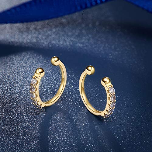Hoop Earrings,14K Gold Plated Cartilage Hole Hinged Huggie Stud with CZ Cubic Zirconia Earrings For Women Girls