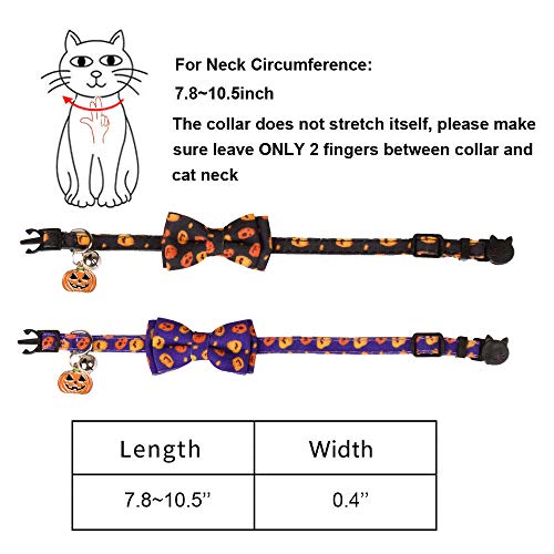ADOGGYGO Halloween Cat Collar Breakaway with Bowtie Bell - 2 Pack Kitten Collar Pumpkin Print Kitty Collar with Removable Bowtie Cat Bow tie Collar for Kitten Cat (Pumpkin)