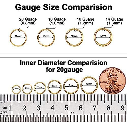 Ldurian 316L Surgical Stainless Steel Hypoallergenic Hinged Nose Ring Hoop 18/20 Gauge, Diameter 6mm, 7mm, 8mm, 9mm with Silver/Gold/Rose Gold Nose Piercing Jewelry Hoop for Women/Men with Retainer