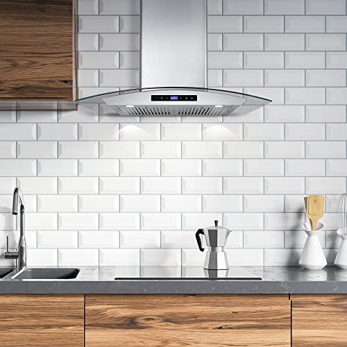Cosmo COS-668AS750 Wall Mount Range Hood 380 CFM, Ductless Convertible Duct, Glass Chimney Over Stove Vent with Light, 3 Speed Exhaust, Fan Timer & Permanent Filter, 30, Stainless Steel