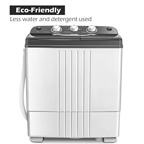 COSTWAY Washing Machine, Twin Tub 20Lbs Capacity, Washer(12Lbs) and Spinner(8Lbs), Portable Compact Laundry Machines Durable Design Energy Saving, Rotary Controller and Washer Spin Dryer(Grey + White)