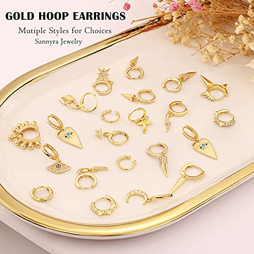 Hoop Earrings,14K Gold Plated Cartilage Hole Hinged Huggie Stud with CZ Cubic Zirconia Earrings For Women Girls
