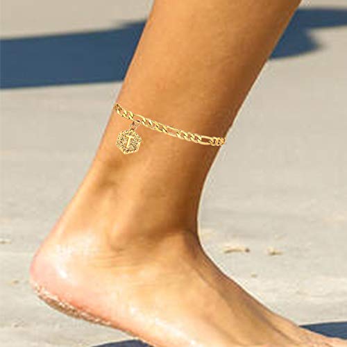 A Initial Anklet for Women Cuban Ankle Bracelet with Letter Gold Alphabet Initial Anklet for Girls
