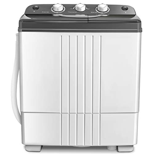 COSTWAY Washing Machine, Twin Tub 20Lbs Capacity, Washer(12Lbs) and Spinner(8Lbs), Portable Compact Laundry Machines Durable Design Energy Saving, Rotary Controller and Washer Spin Dryer(Grey + White)