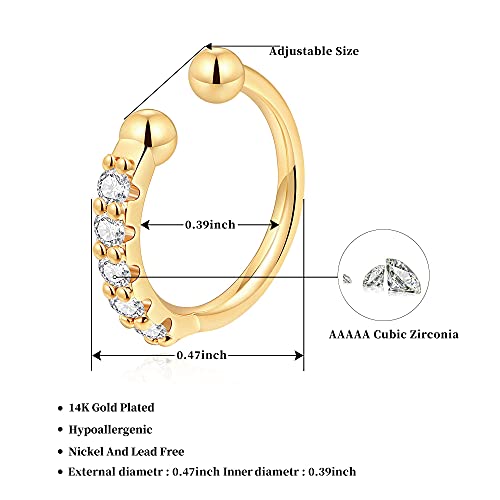 Hoop Earrings,14K Gold Plated Cartilage Hole Hinged Huggie Stud with CZ Cubic Zirconia Earrings For Women Girls