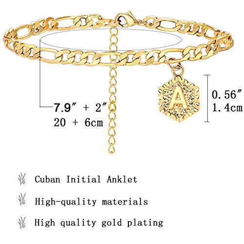 A Initial Anklet for Women Cuban Ankle Bracelet with Letter Gold Alphabet Initial Anklet for Girls