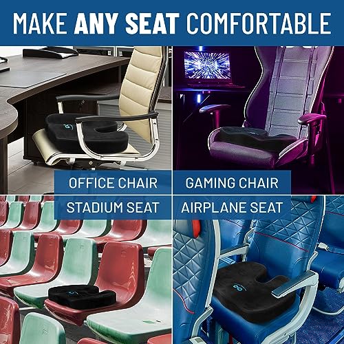 Everlasting Comfort Seat Cushion for Office Chair - Tailbone Pain Relief Cushion - Coccyx Cushion - Sciatica Pillow for Sitting (Black)