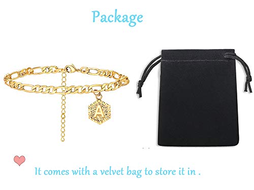 A Initial Anklet for Women Cuban Ankle Bracelet with Letter Gold Alphabet Initial Anklet for Girls