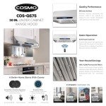 Cosmo COS-QS75 30 in. Under Cabinet Range Hood with 500 CFM, Permanent Filters, LED Lights, Convertible from Ducted to Ductless (Kit Not Included) in Stainless Steel
