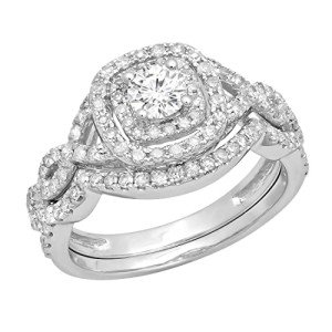 Dazzlingrock 1.00 Carat Halo Diamond Engagement Ring Set