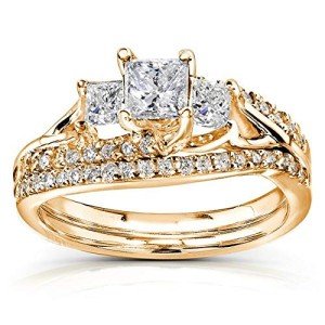Kobelli Princess Cut Diamond Bridal Set in 14k Gold