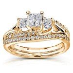 Kobelli Princess Cut Diamond Bridal Set in 14k Gold