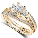 Kobelli Princess Cut Diamond Bridal Set in 14k Gold