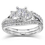 Kobelli Princess Cut Diamond Bridal Set in 14k Gold
