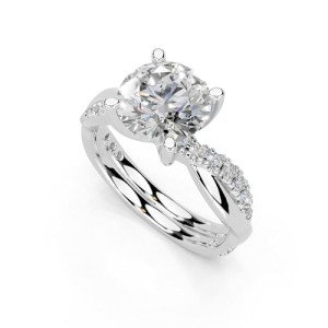 14K White Gold Twisted Round Cut Lab Diamond Ring