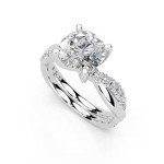 14K White Gold Twisted Round Cut Lab Diamond Ring