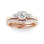14k Gold 3 Stone Diamond Engagement Ring Set