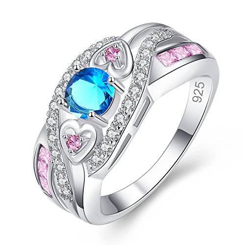 Veunora 925 Sterling Silver Created 5x5mm Blue and Pink Topaz Filled Twisted Ring Band for Women Size 6